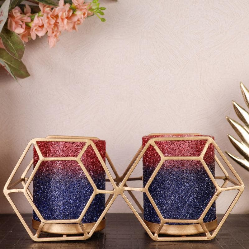 Buy Suzette Double Votive - Blue & Red Candle Holders from Vaaree