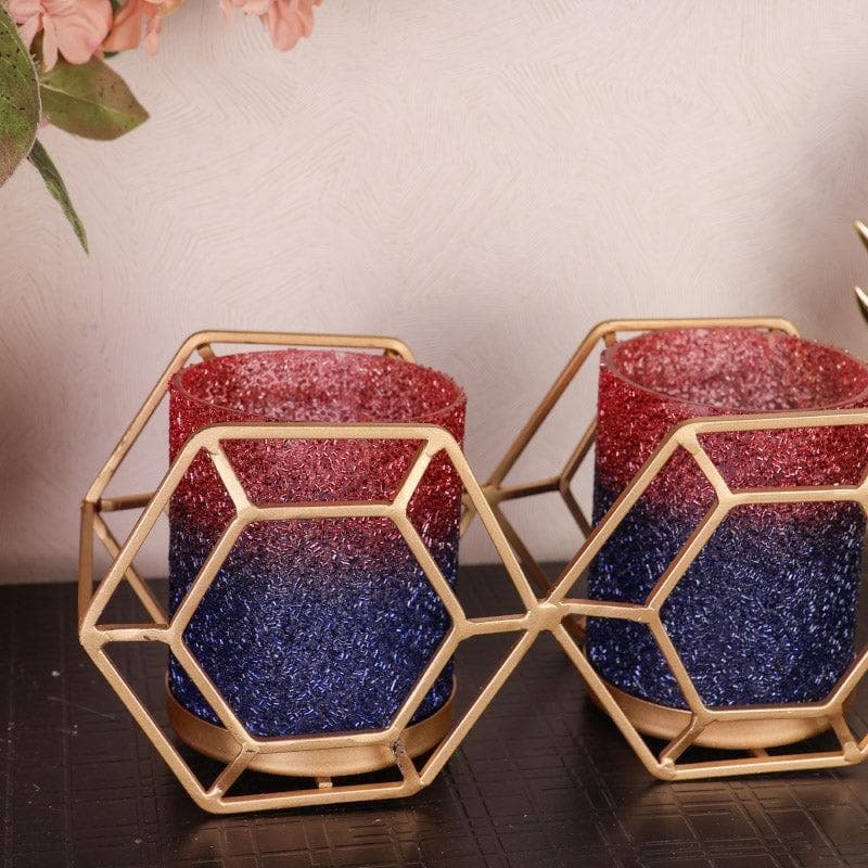 Buy Suzette Double Votive - Blue & Red Candle Holders from Vaaree