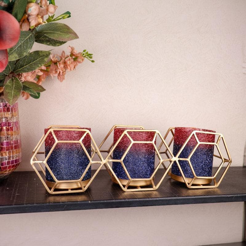 Tea Light Candle Holders - Suzette Triple Votive (Blue & Red)