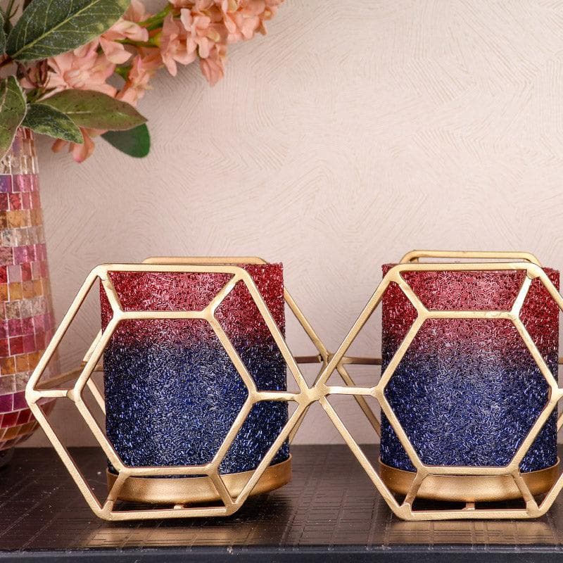 Tea Light Candle Holders - Suzette Triple Votive (Blue & Red)