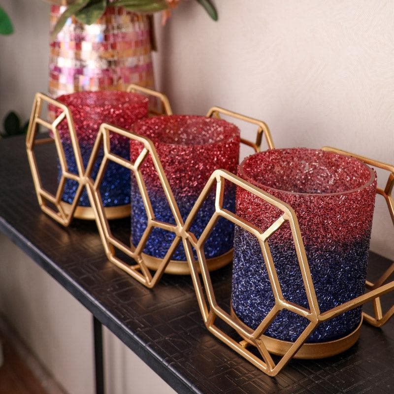 Tea Light Candle Holders - Suzette Triple Votive (Blue & Red)