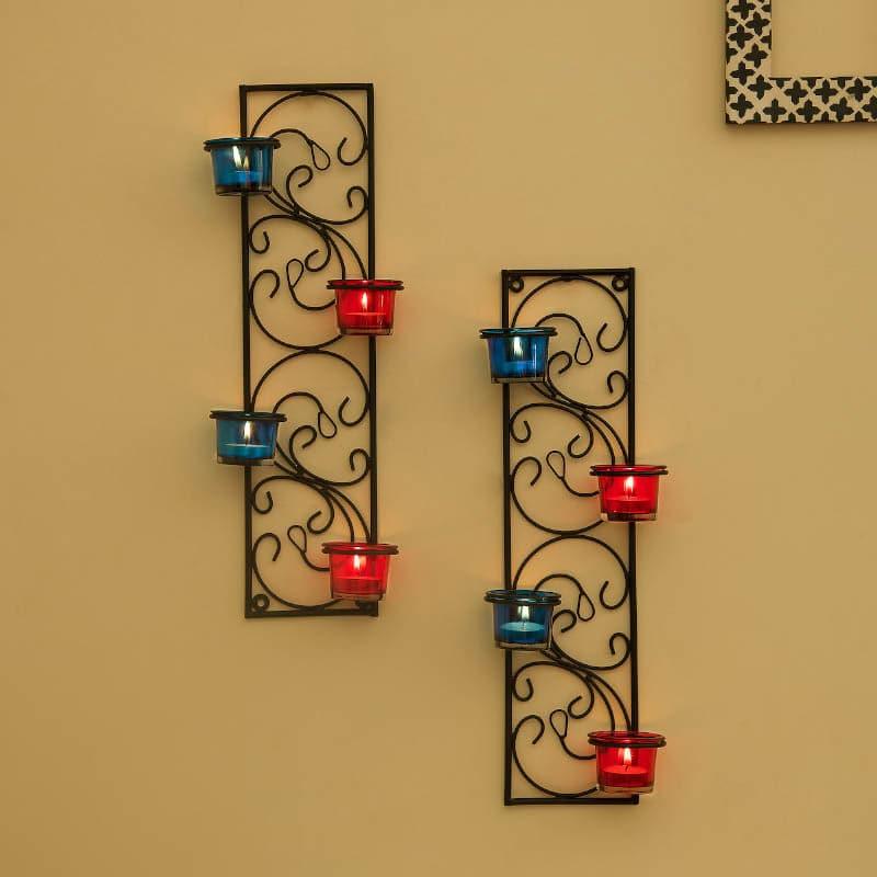 Buy Twisted Luminaire Candle Holder (Blue & Red) - Set Of Two Candle Holders from Vaaree