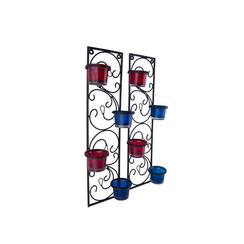 Buy Twisted Luminaire Candle Holder (Blue & Red) - Set Of Two Candle Holders from Vaaree