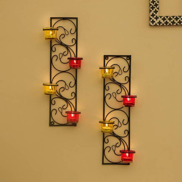 Buy Tea Light Candle Holders - Twisted Luminaire Candle Holder (Red & Yellow) - Set Of Two at Vaaree online