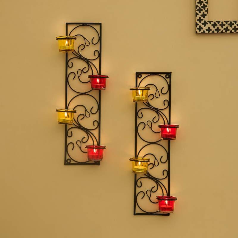 Buy Twisted Luminaire Candle Holder (Red & Yellow) - Set Of Two Candle Holders from Vaaree