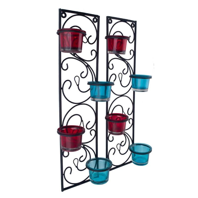 Buy Twisted Luminaire Candle Holder (Turquoise & Red) - Set Of Two Candle Holders from Vaaree