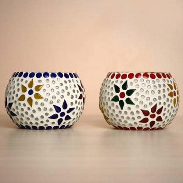 Buy Vanya Mosaic Glass Tealight Candle Holder - Set Of Two Candle Holders from Vaaree