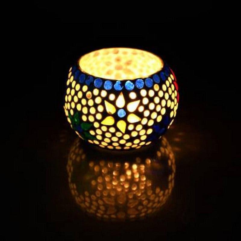 Buy Vanya Mosaic Glass Tealight Candle Holder - Set Of Two Candle Holders from Vaaree