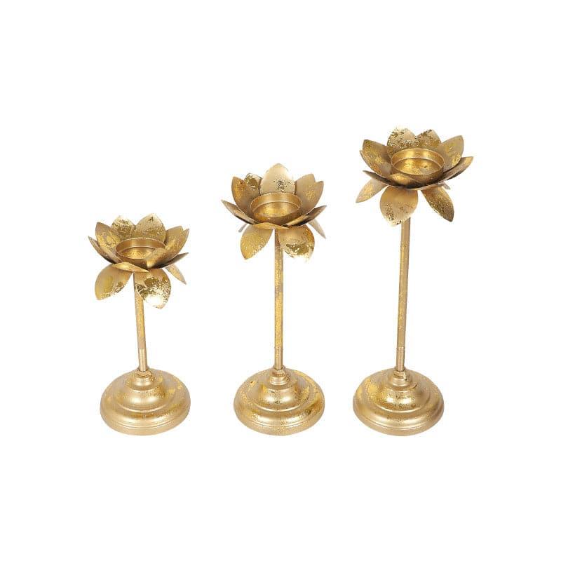 Buy Vistra Phool Tealight Holder (Gold) - Set Of Three Candle Holders from Vaaree