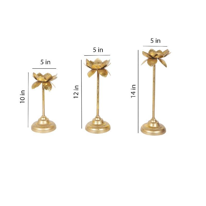 Buy Vistra Phool Tealight Holder (Gold) - Set Of Three Candle Holders from Vaaree