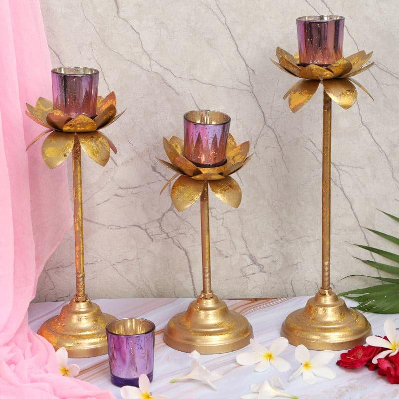 Buy Vistra Phool Tealight Holder (Purple) - Set Of Three Candle Holders from Vaaree