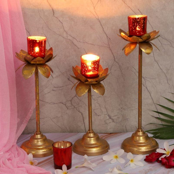 Tea Light Candle Holders - Vistra Phool Tealight Holder (Red) - Set Of Three