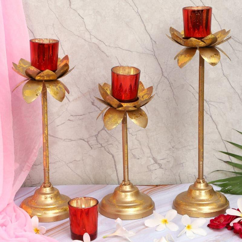 Tea Light Candle Holders - Vistra Phool Tealight Holder (Red) - Set Of Three