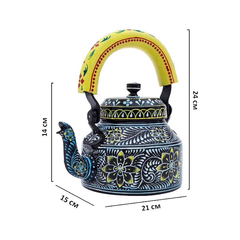 Tea Pot - Brew Serve Handpainted Tea Set (Black & Yellow) - Seven Piece Set