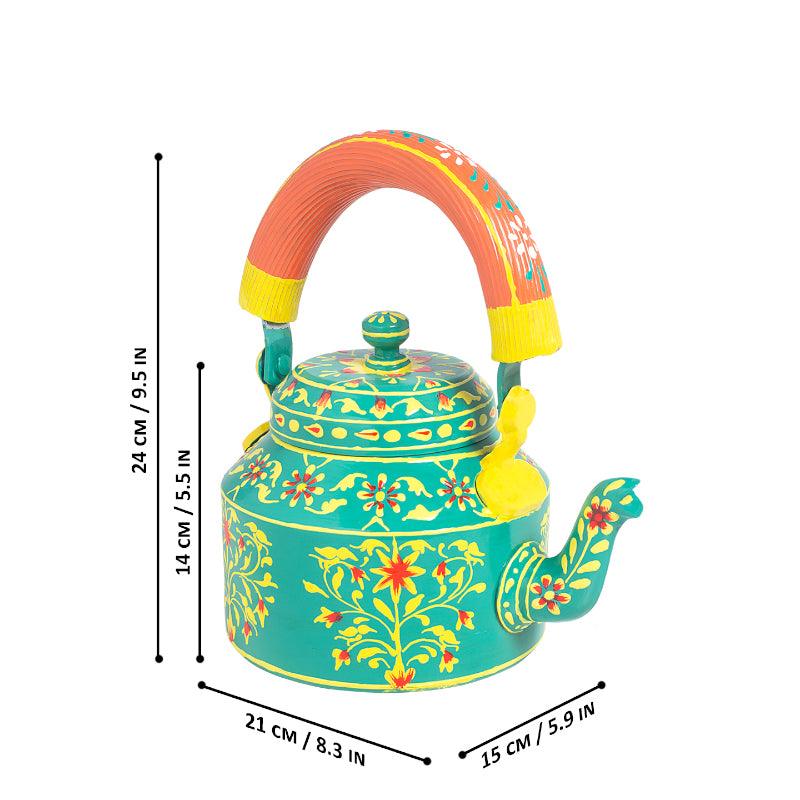 Tea Pot - Brew Serve Handpainted Tea Set (Green & Yellow) - Seven Piece Set