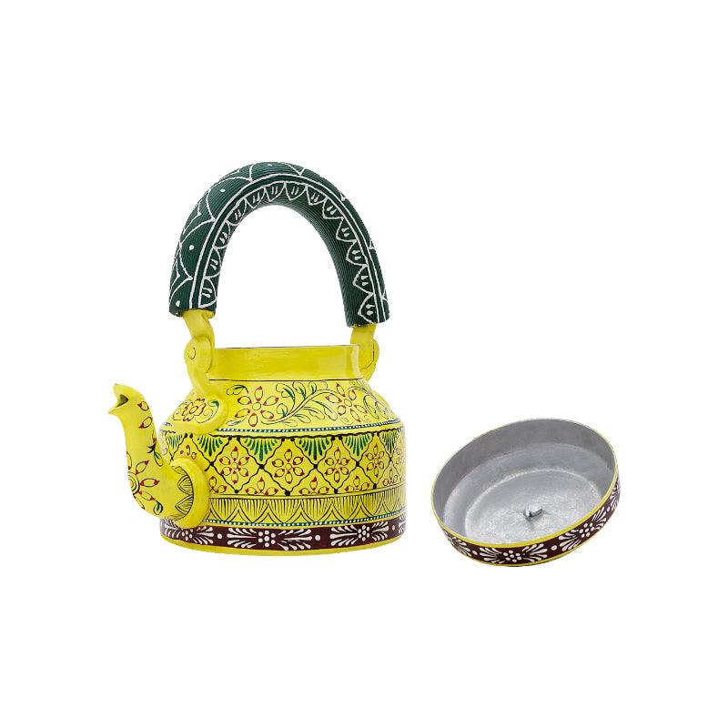 Tea Pot - Brew Serve Handpainted Tea Set (Lime Yellow & Black) - Seven Piece Set