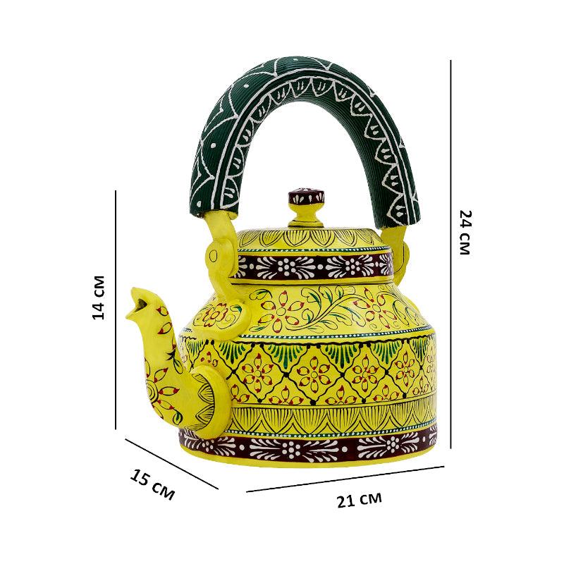 Tea Pot - Brew Serve Handpainted Tea Set (Lime Yellow & Black) - Seven Piece Set