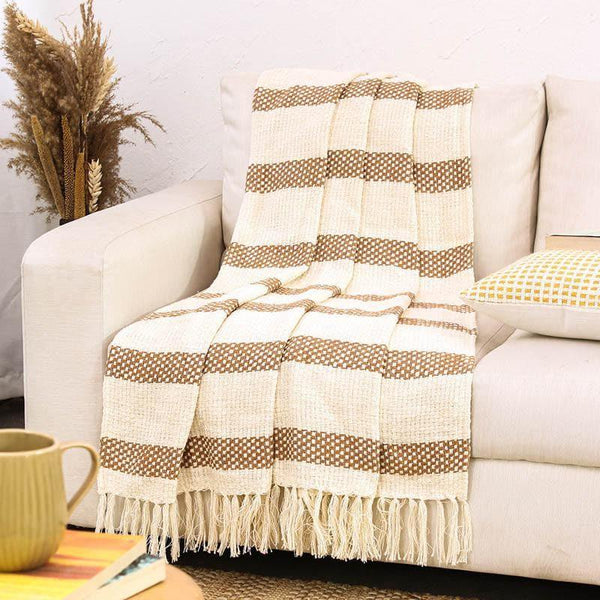 Buy Throws - Grace Striped Throw - Brown at Vaaree online