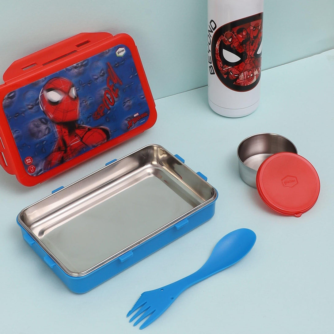 Tiffin Box & Storage Box - Amazing Spiderman Lunch Box 700 ML With 600 ML Water Bottle - Two Piece Set