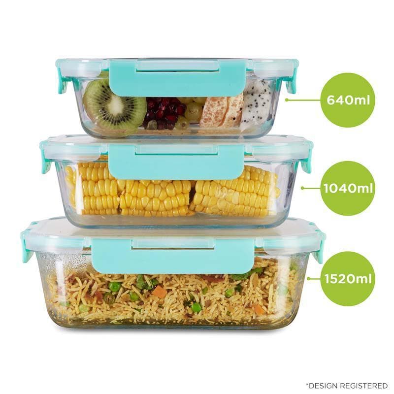 Buy Bauble Glass Container (640,1040 & 1520 ML) - Set Of Three Tiffin Box & Storage Box from Vaaree