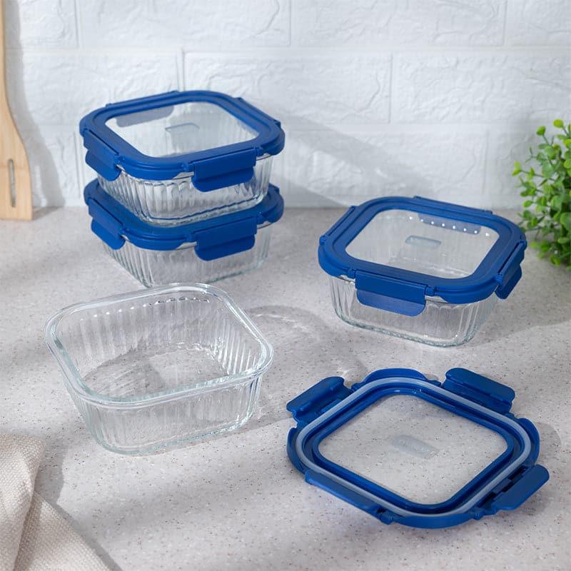 Buy Blue Triva Glass Lunch Box (800 ML) - Set Of Four Tiffin Box & Storage Box from Vaaree