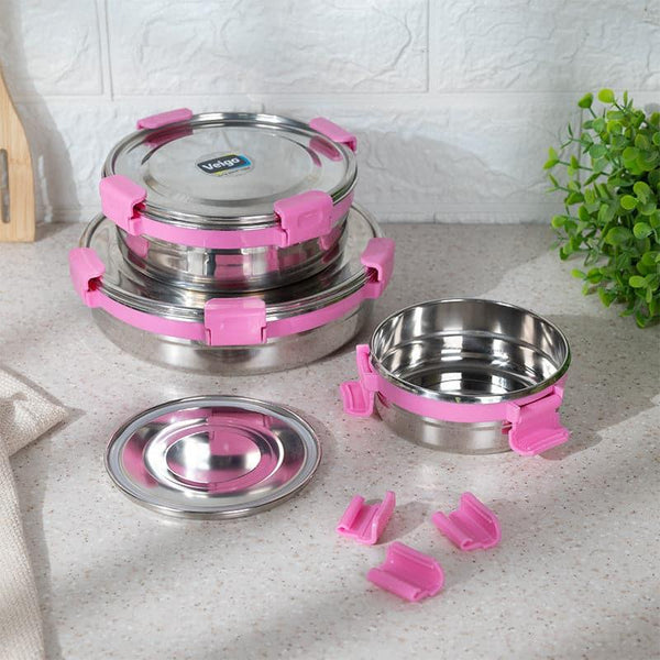 Buy Clip Lock Pink Lunch Box (320/700/950 ML) - Set Of Three Tiffin Box & Storage Box from Vaaree