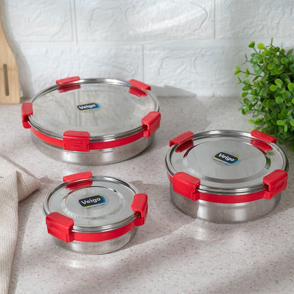 Buy Clip Lock Red Lunch Box (320/700/950 ML) - Set Of Three Tiffin Box & Storage Box from Vaaree