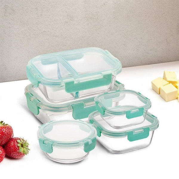 Tiffin Box & Storage Box - Crusade Glass Container (310, 390, 520, 580 & 640 ML) - Set Of Five