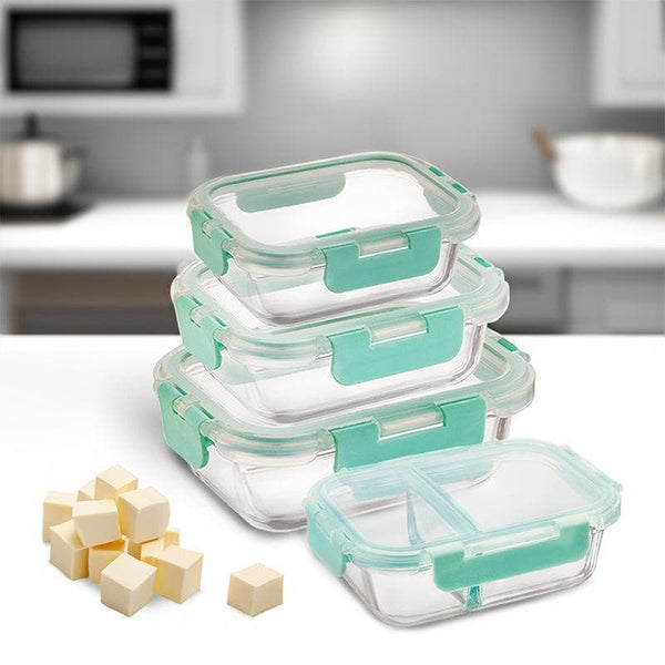 Tiffin Box & Storage Box - Crusade Glass Container (370, 580, 640 & 1040 ML) - Set Of Four