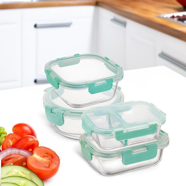 Tiffin Box & Storage Box - Crusade Glass Container (390, 580, 640, 800 ML) - Set Of Four