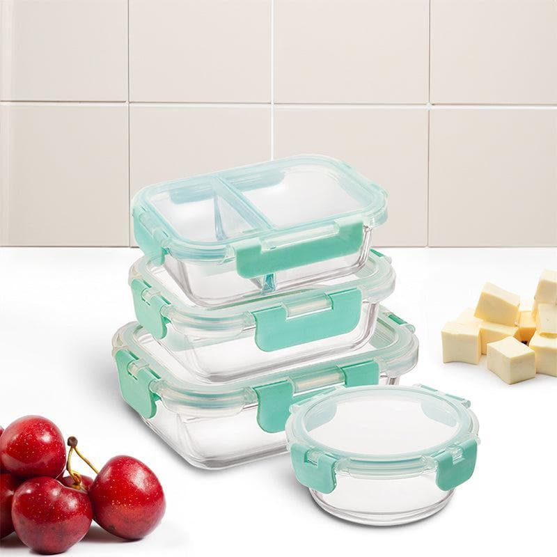 Tiffin Box & Storage Box - Crusade Glass Container (580, 635, 640 & 1040 ML) - Set Of Four