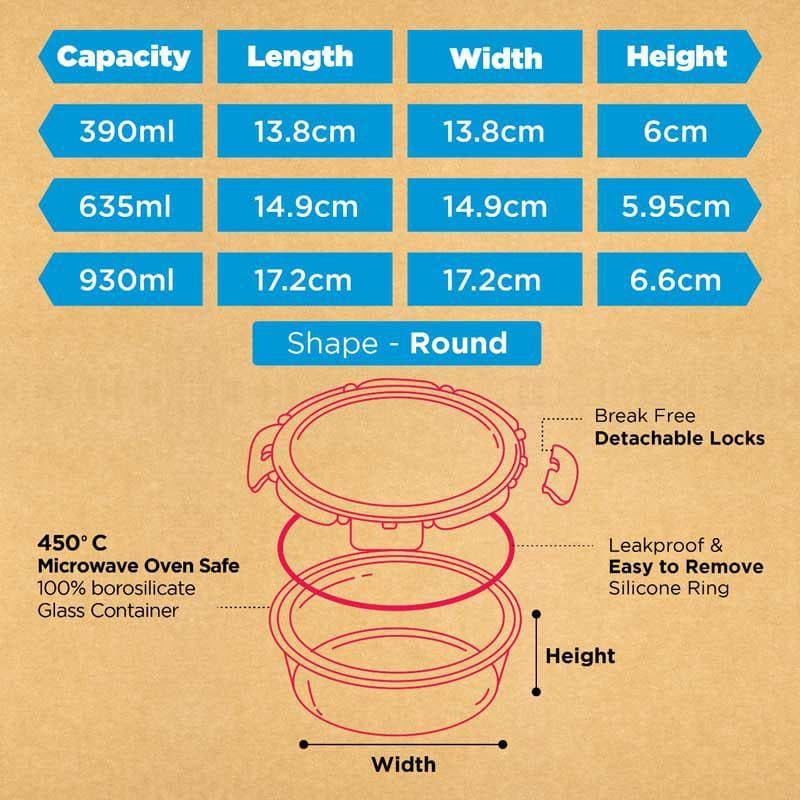Buy Crusade Round Glass Container (390, 635 & 930 ML) - Set Of Three Tiffin Box & Storage Box from Vaaree