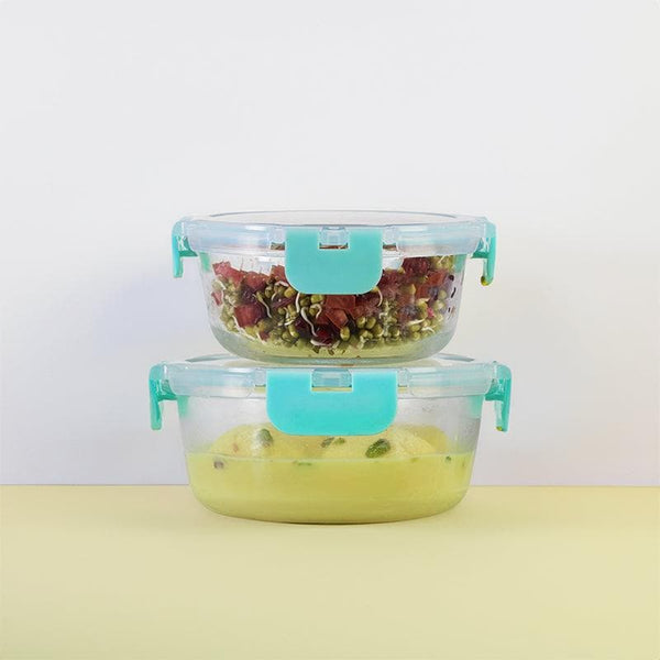 Tiffin Box & Storage Box - Crusade Round Glass Container (390 & 635 ML) - Set Of Two