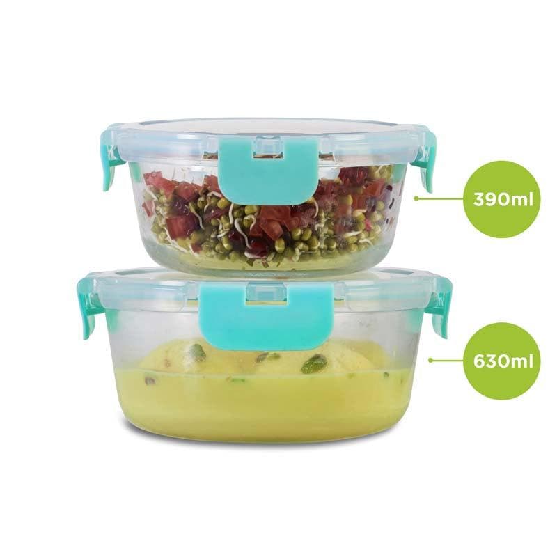 Tiffin Box & Storage Box - Crusade Round Glass Container (390 & 635 ML) - Set Of Two