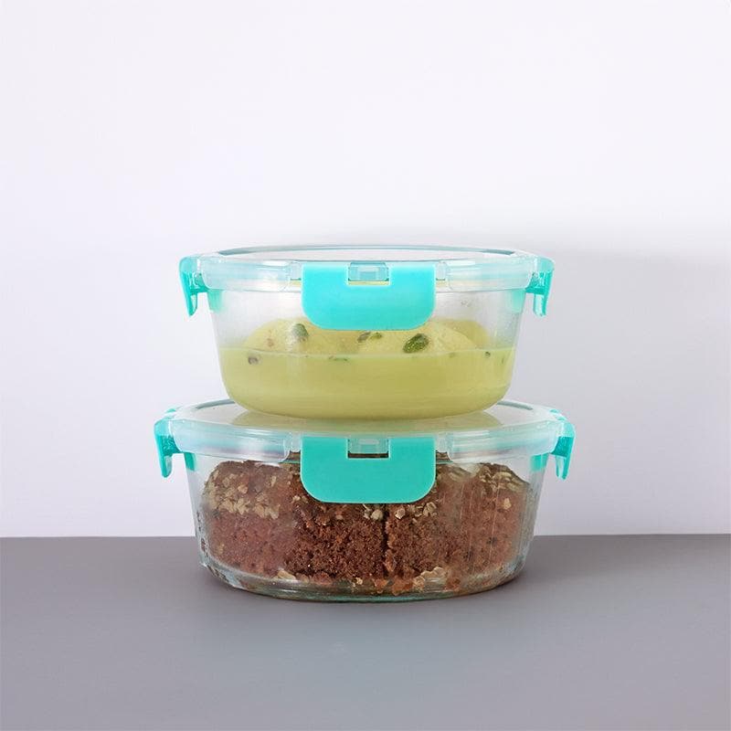 Tiffin Box & Storage Box - Crusade Round Glass Container (635 & 930 ML) - Set Of Two