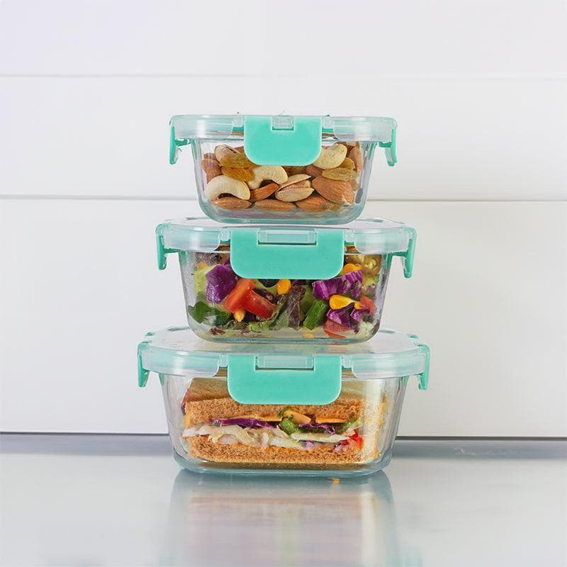 Buy Crusade Square Glass Container (310, 520 & 800 ML) - Set Of Three Tiffin Box & Storage Box from Vaaree