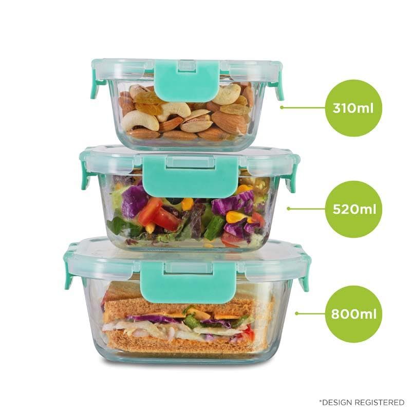 Buy Crusade Square Glass Container (310, 520 & 800 ML) - Set Of Three Tiffin Box & Storage Box from Vaaree