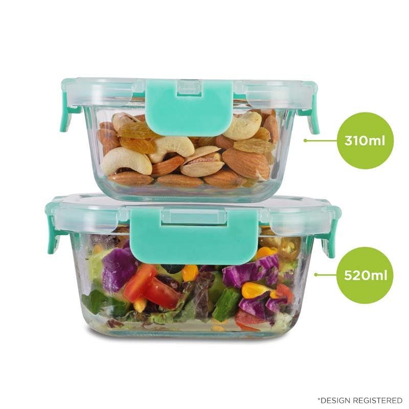 Tiffin Box & Storage Box - Crusade Square Glass Container (310 & 520 ML) - Set Of Two