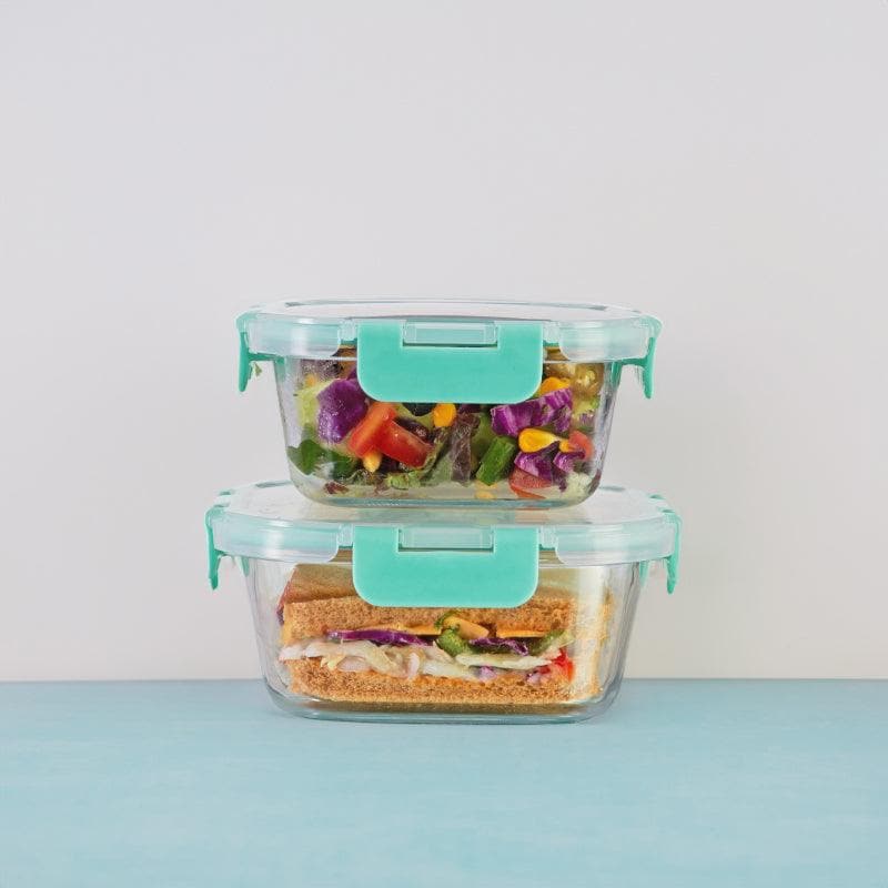 Tiffin Box & Storage Box - Crusade Square Glass Container (520 & 800 ML) - Set Of Two