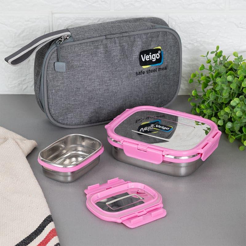 Buy Delica Pink Lunch Box With Pouch (630/180 ML) - Two Piece Set Tiffin Box & Storage Box from Vaaree