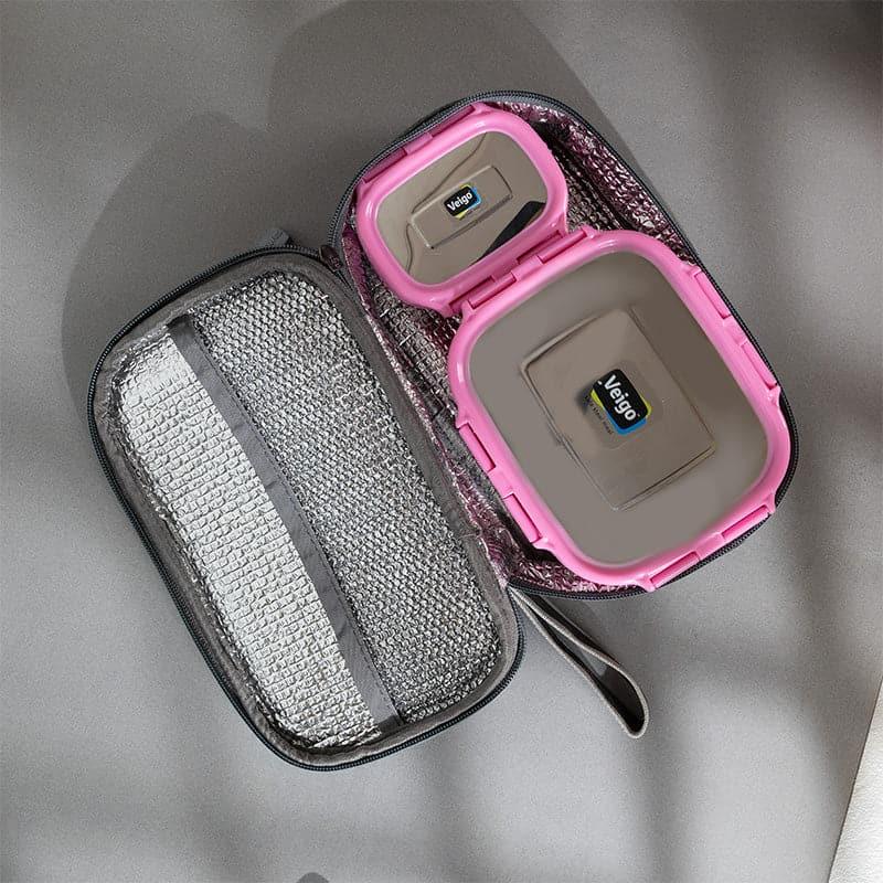 Tiffin Box & Storage Box - Delica Pink Lunch Box With Pouch (630/180 ML) - Two Piece Set