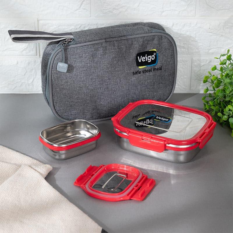 Buy Delica Red Lunch Box With Pouch (630/180 ML) - Two Piece Set Tiffin Box & Storage Box from Vaaree