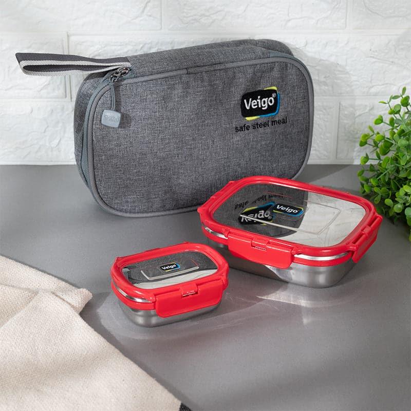 Buy Delica Red Lunch Box With Pouch (630/180 ML) - Two Piece Set Tiffin Box & Storage Box from Vaaree