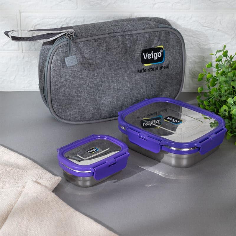 Tiffin Box & Storage Box - Delica Violet Lunch Box With Pouch (630/180 ML) - Two Piece Set