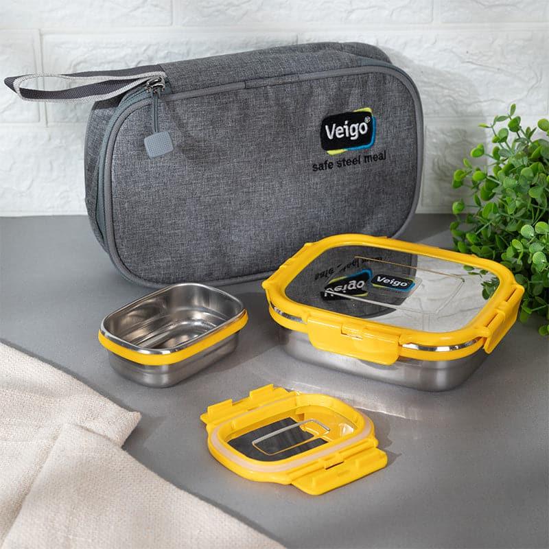 Buy Delica Yellow Lunch Box With Pouch (630/180 ML) - Two Piece Set Tiffin Box & Storage Box from Vaaree