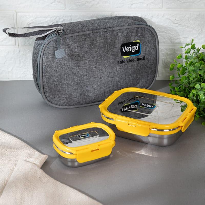 Buy Delica Yellow Lunch Box With Pouch (630/180 ML) - Two Piece Set Tiffin Box & Storage Box from Vaaree