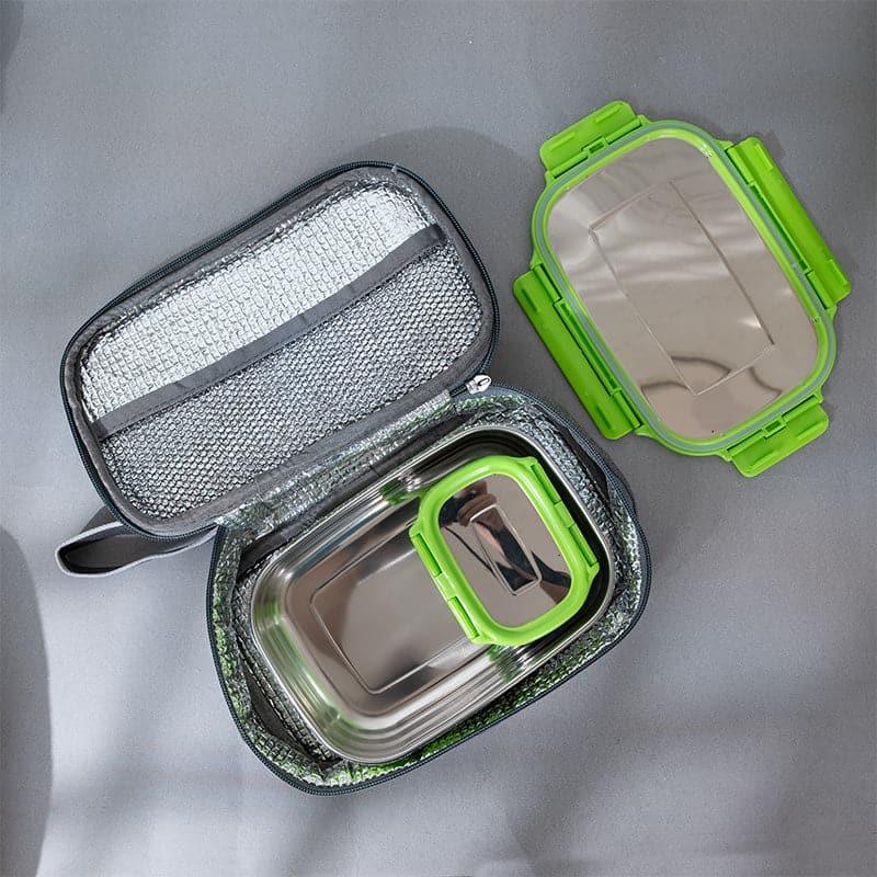 Tiffin Box & Storage Box - Delico Pack Lunch Box With Insulated Pouch (Green) - Two Piece Set