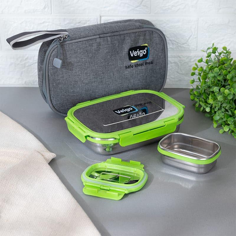 Tiffin Box & Storage Box - Delico Pack Lunch Box With Insulated Pouch (Green) - Two Piece Set