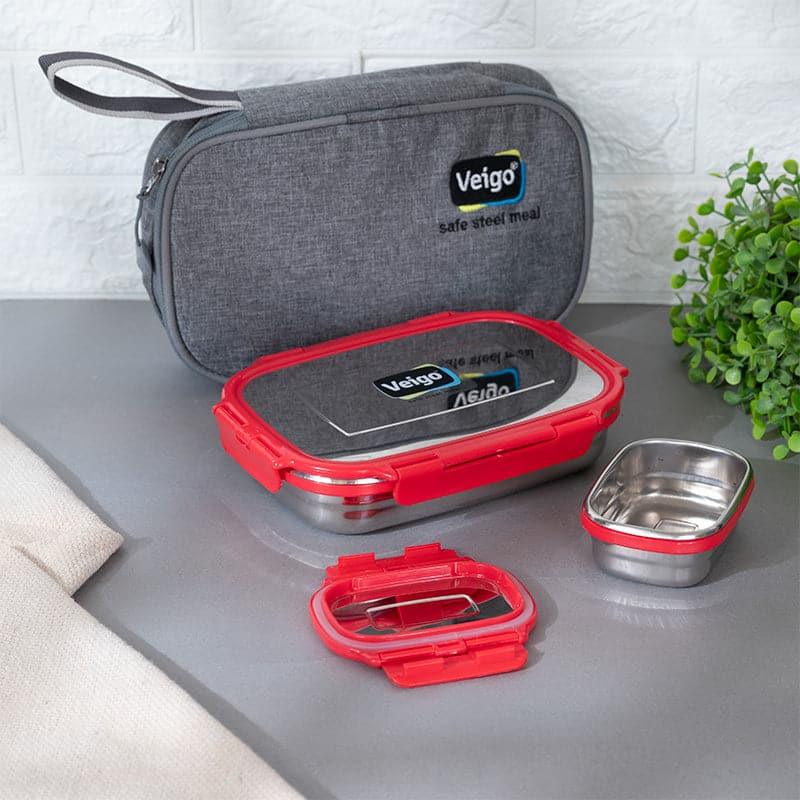 Tiffin Box & Storage Box - Delico Pack Red Lunch Box With Insulated Pouch (950 ML /180 ML) - Two Piece Set