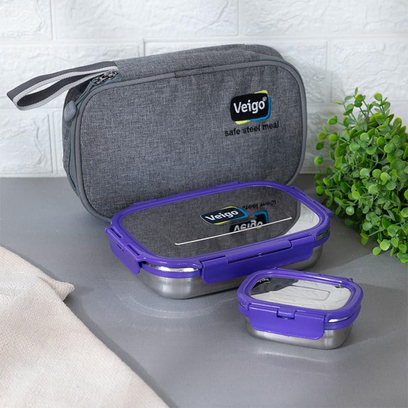 Tiffin Box & Storage Box - Delico Pack Violet Lunch Box With Insulated Pouch (950 ML /180 ML) - Two Piece Set